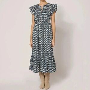 Cleobella Makenna Organic Cotton Patterned Midi Dress Sz M Sustainable